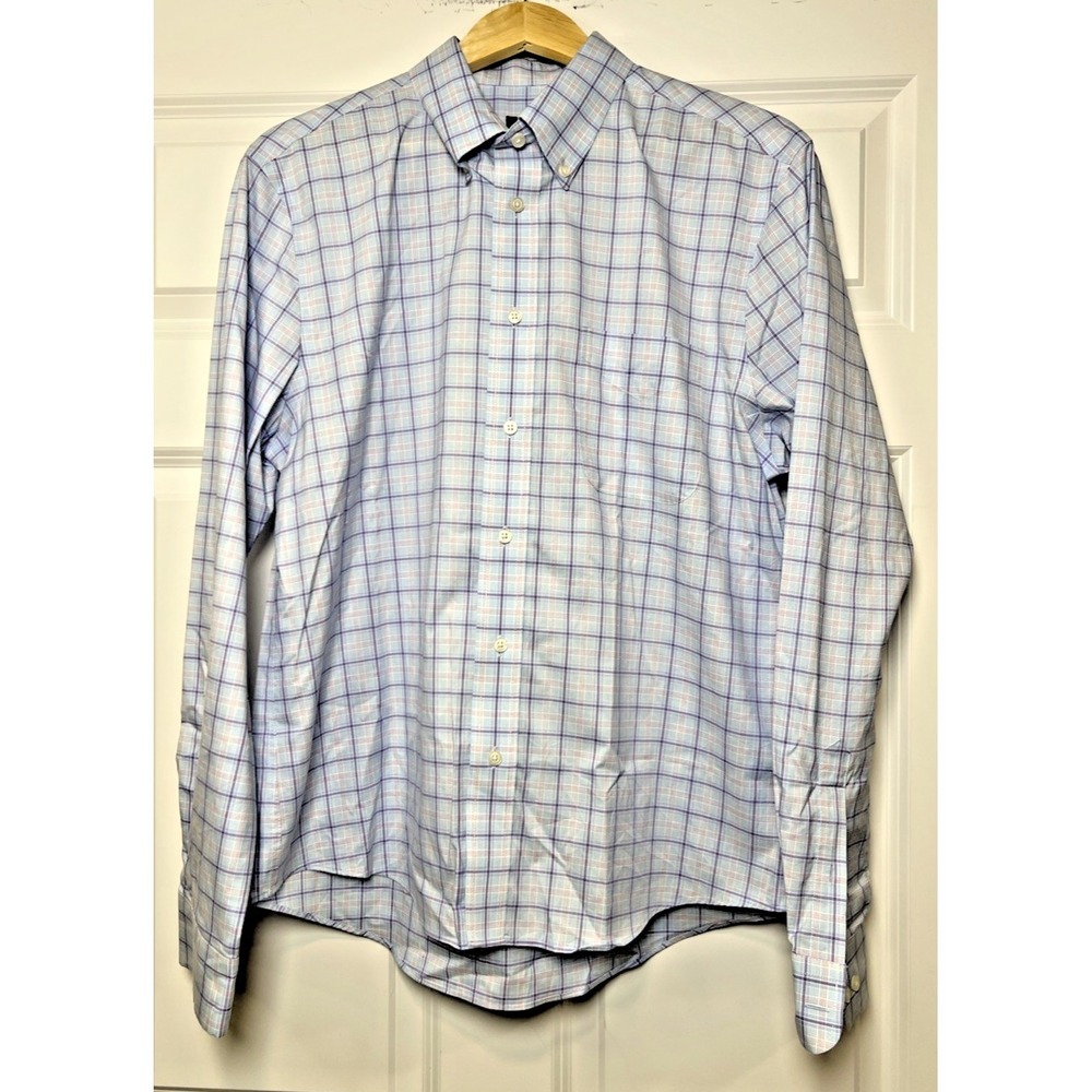 Jos A Bank Traveler 100% Cotton Wrinkle Free Blue Purp Plaid Shirt Large RN31608